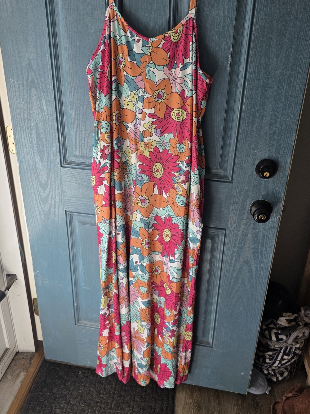 Floral Spaghetti-Strap Maxi Dress in Pink & Orange
